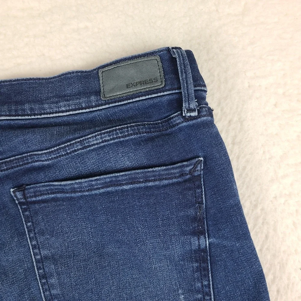 EXPRESS Jeans Womens 12 Blue Ankle Legging Mid Rise Stretch + Dark Wash Fray